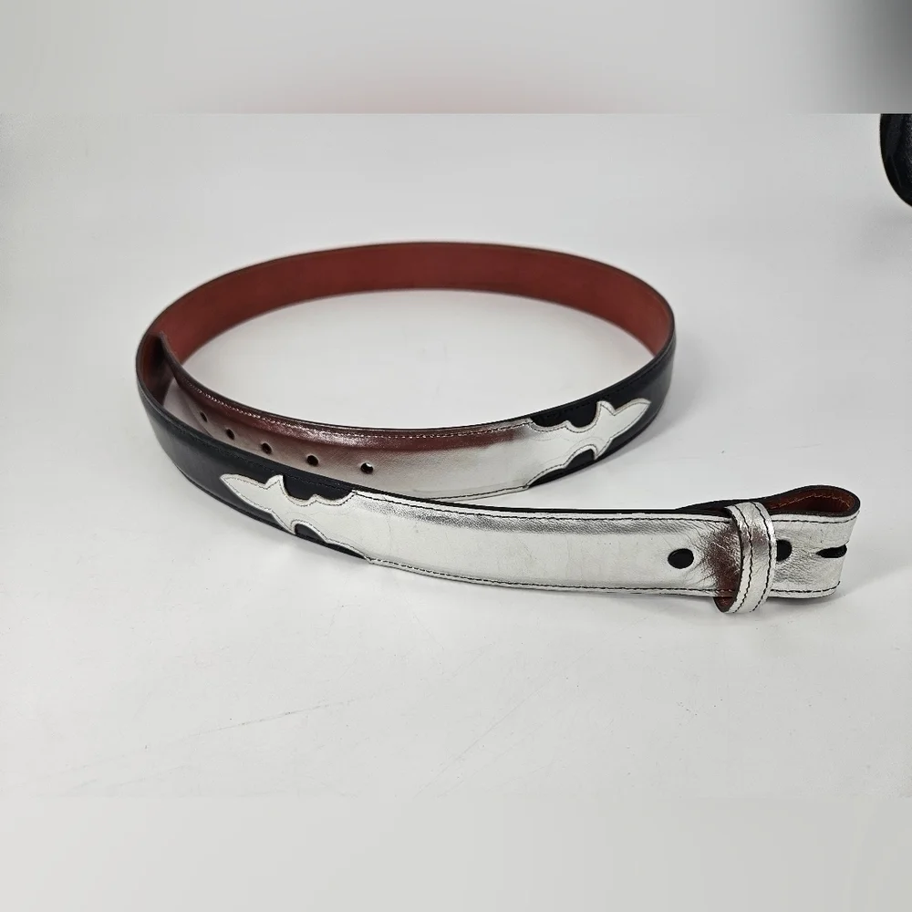 Custom BLACK with SILVER Genuine Leather Interchangeable BELT STRAP sz 45NOTE
